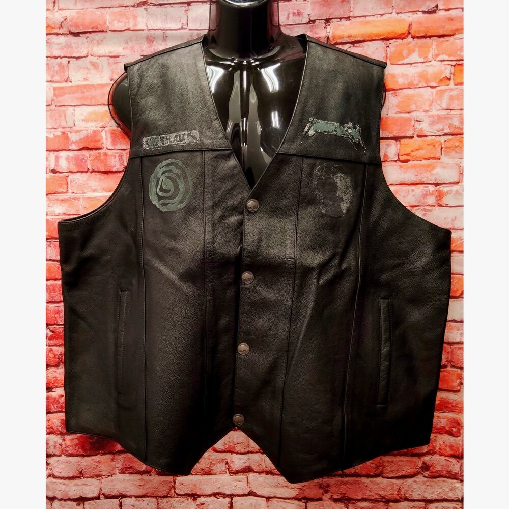 Vance Leather Vest Men 5XL Black Lined Motorcycle Racer Sleeveless Button Front